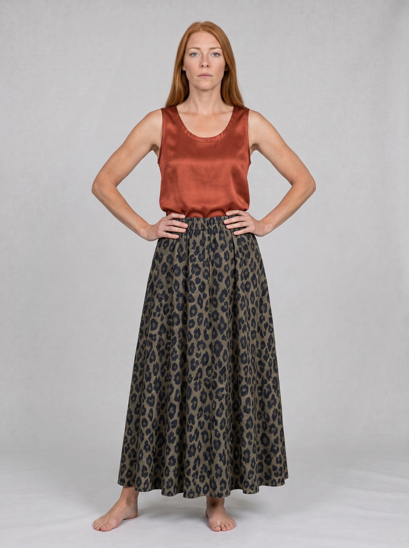 Savannah Khaki Leopard Maxi Skirt