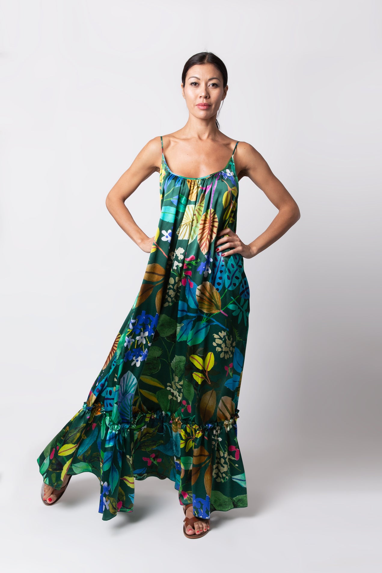 Silk Spaghetti Dress - Green