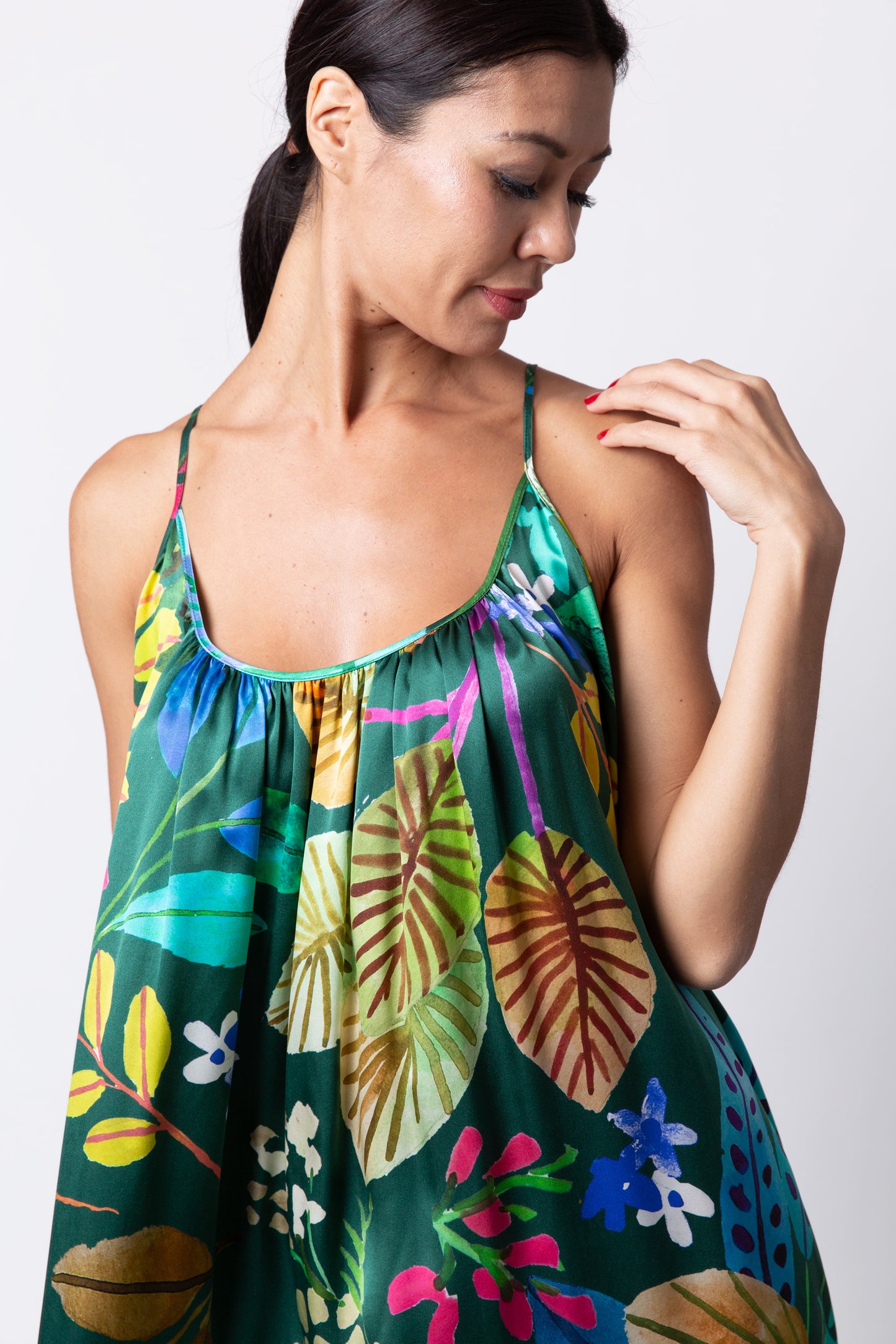 Silk Spaghetti Dress - Green