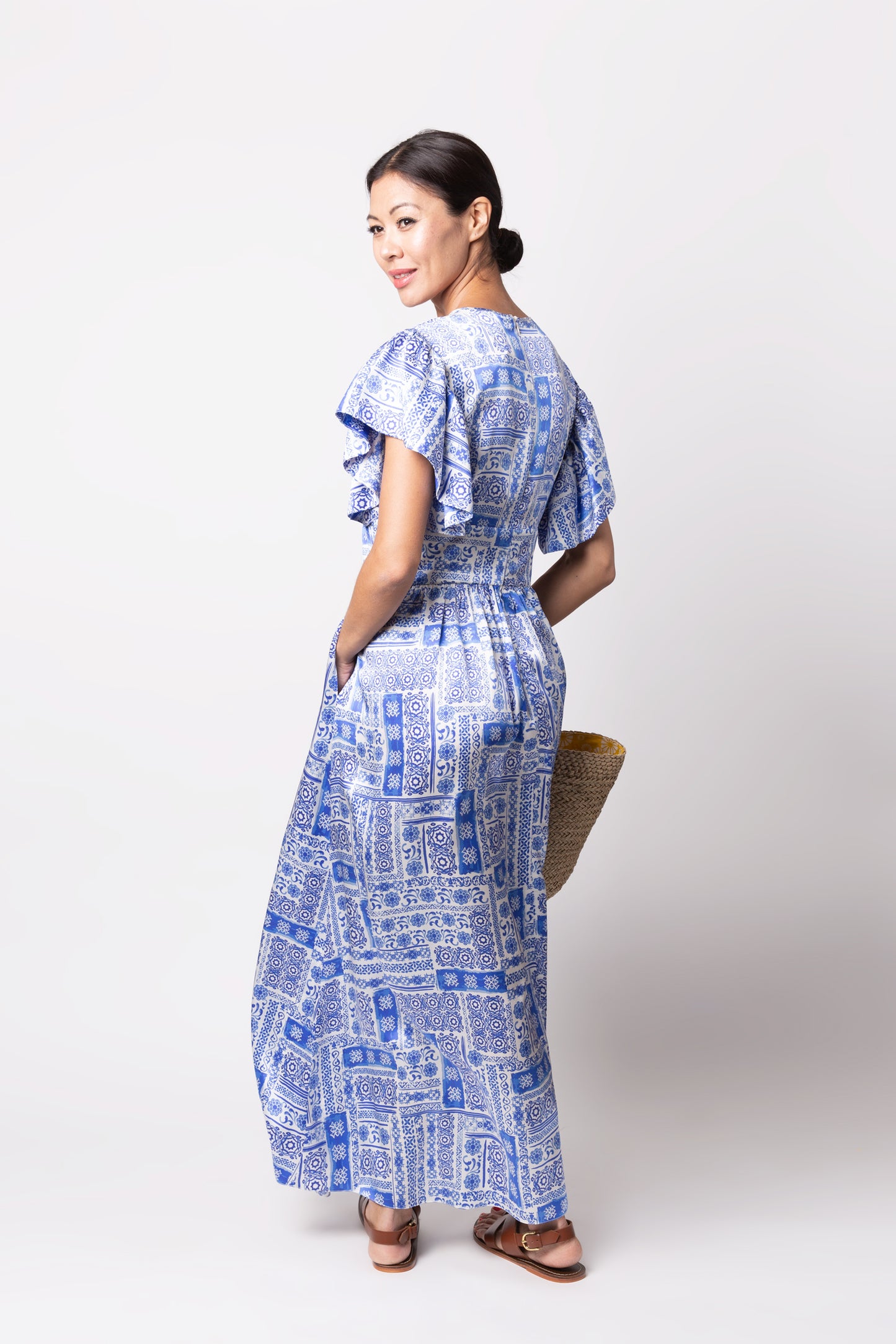 Ruffled Silk Dress - Blue