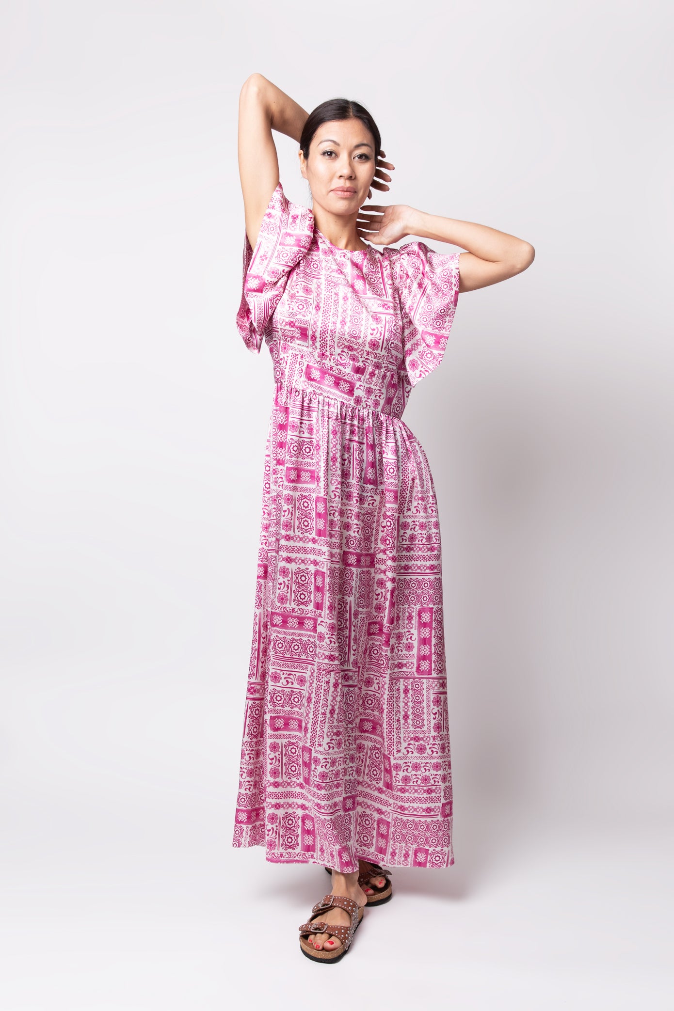 Ruffled Silk Dress - Pink