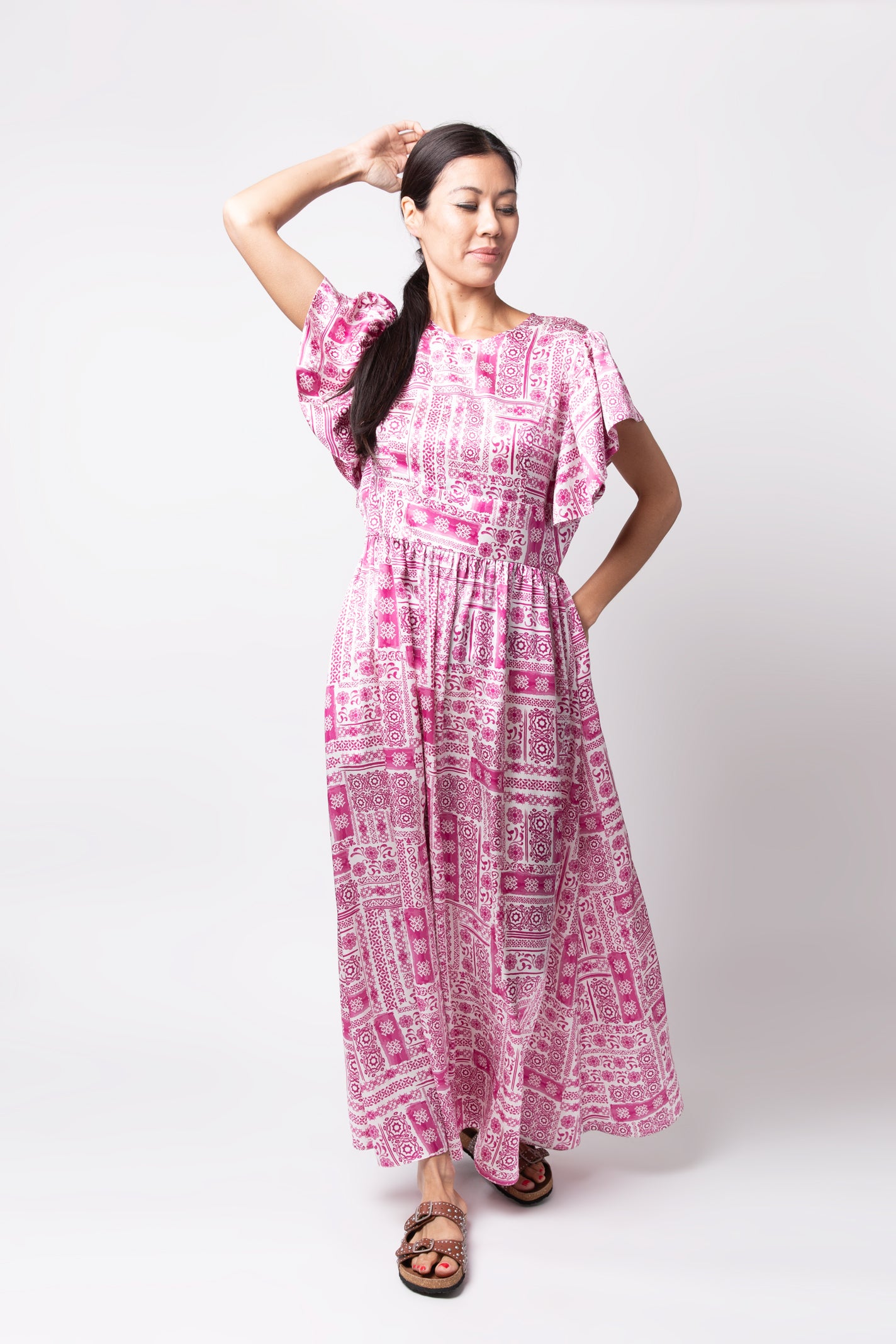 Ruffled Silk Dress - Pink