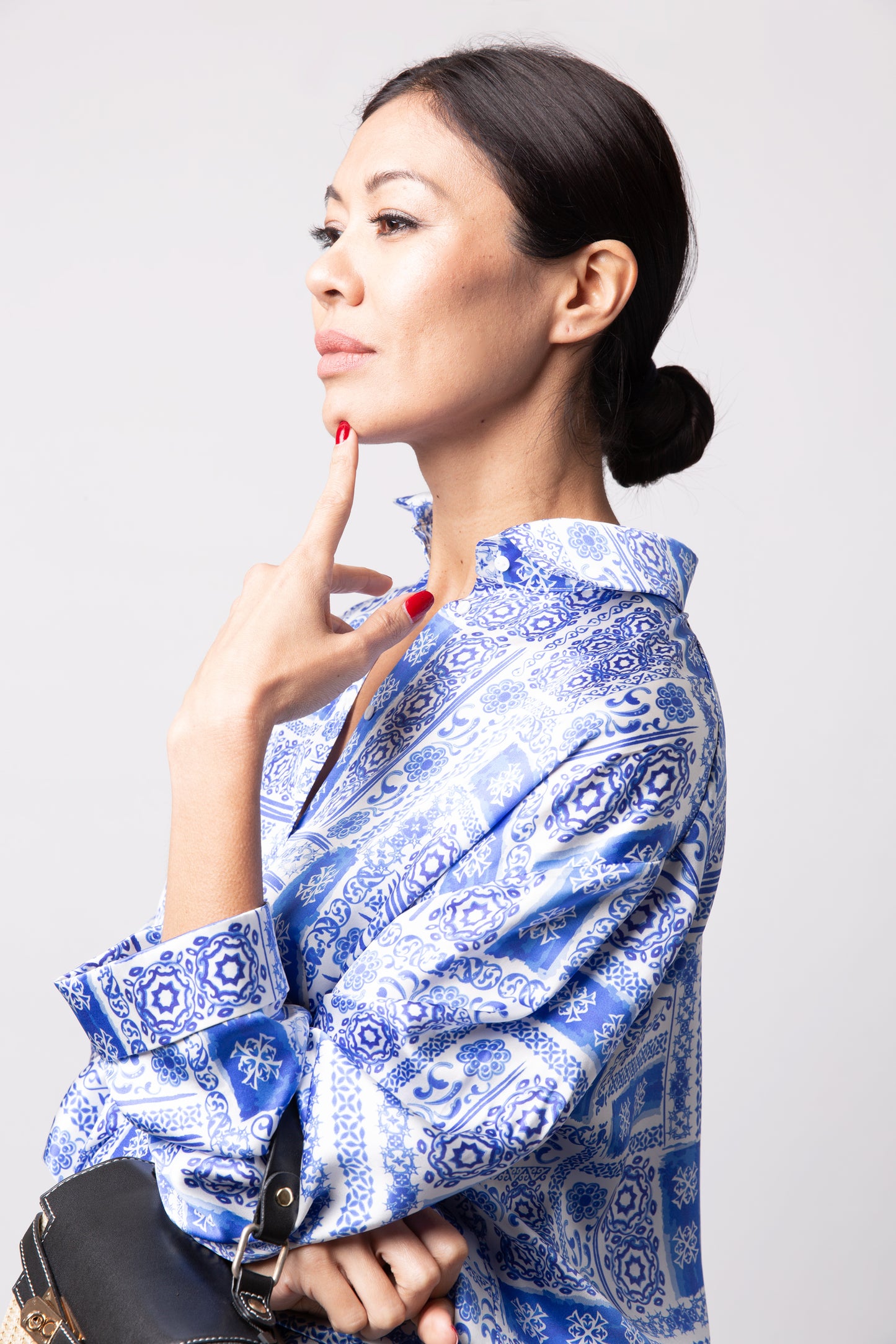 Martina London Logo Silk Shirt - Pyjama Set in Blue