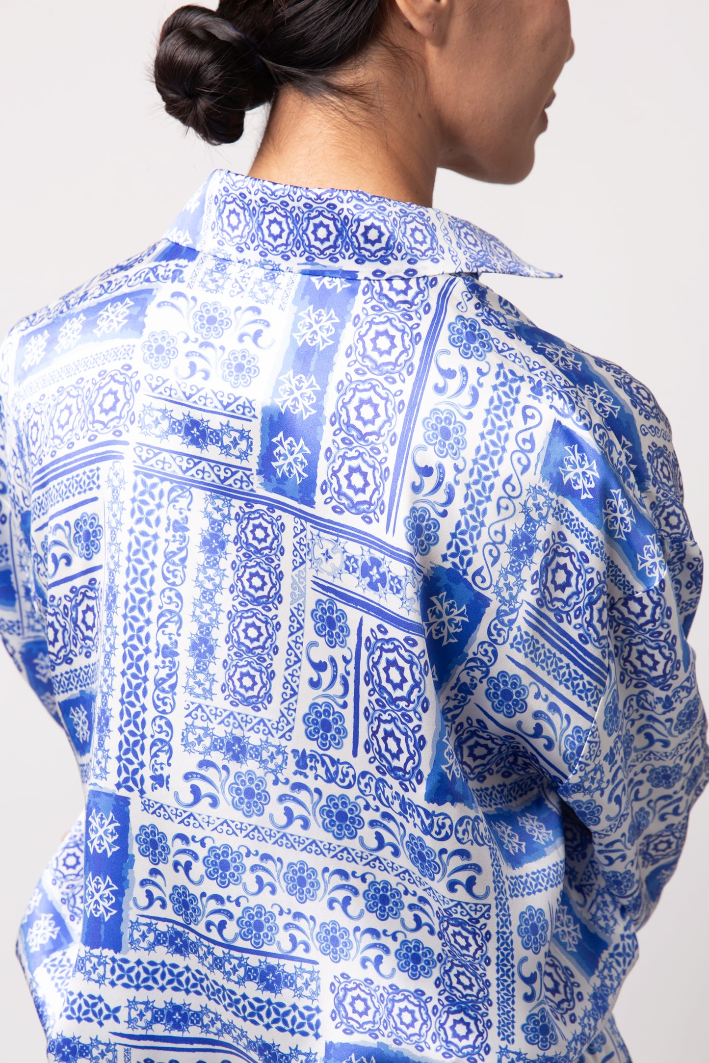 Martina London Logo Silk Shirt - Pyjama Set in Blue