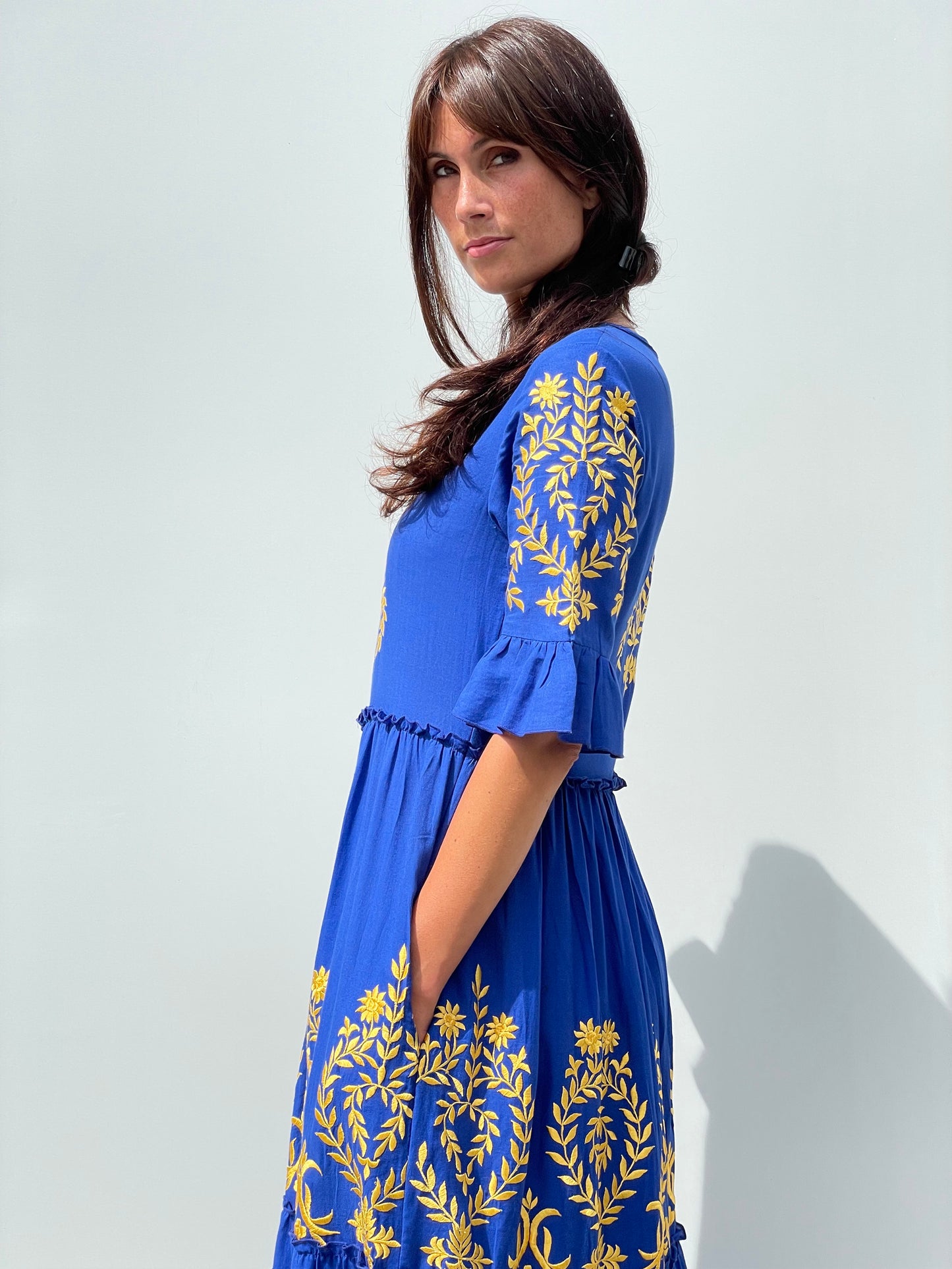 Diana Dress in Blue & Yellow