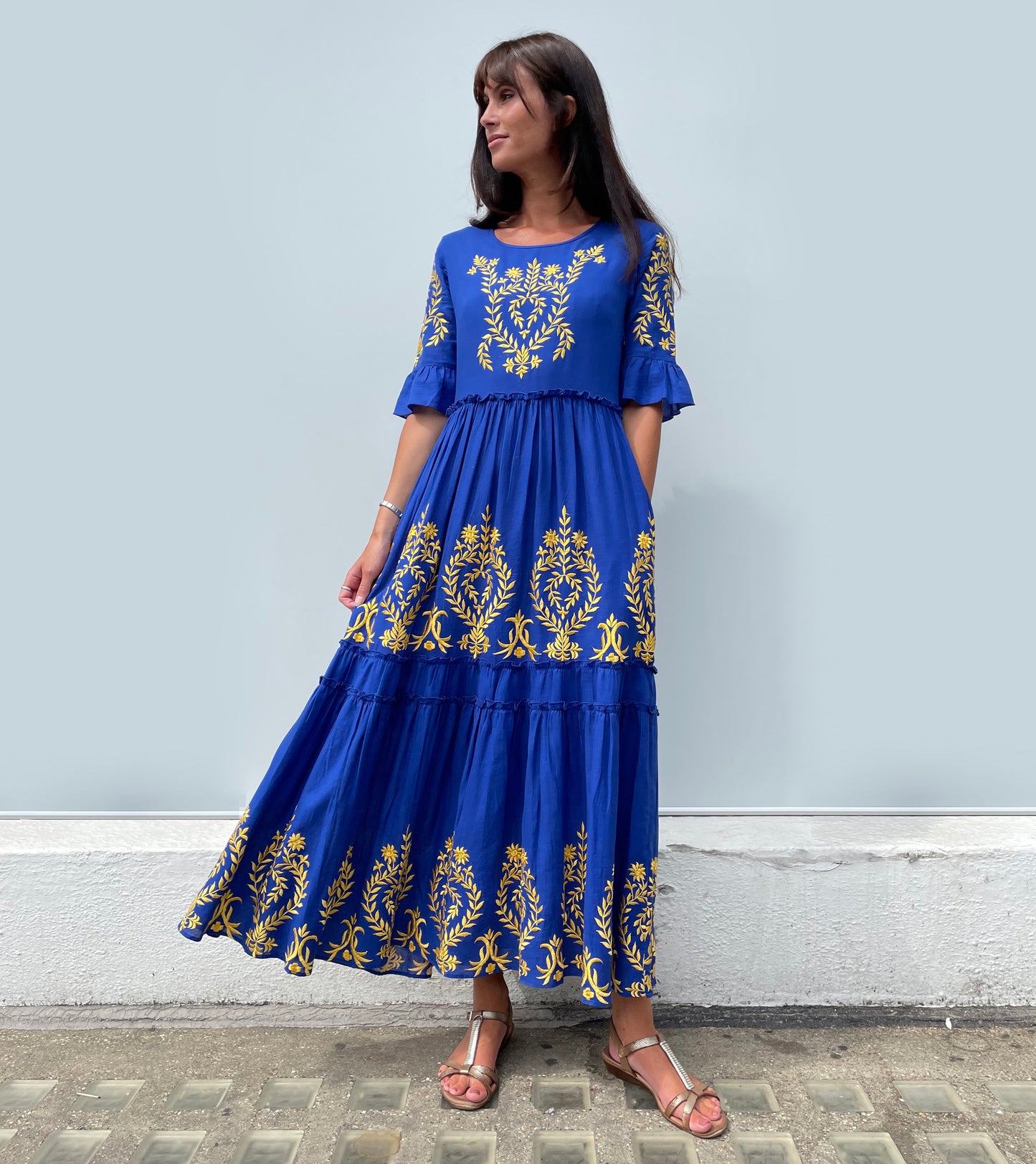 Diana Dress in Blue & Yellow