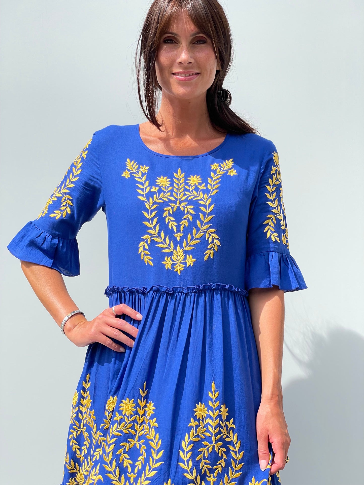 Diana Dress in Blue & Yellow
