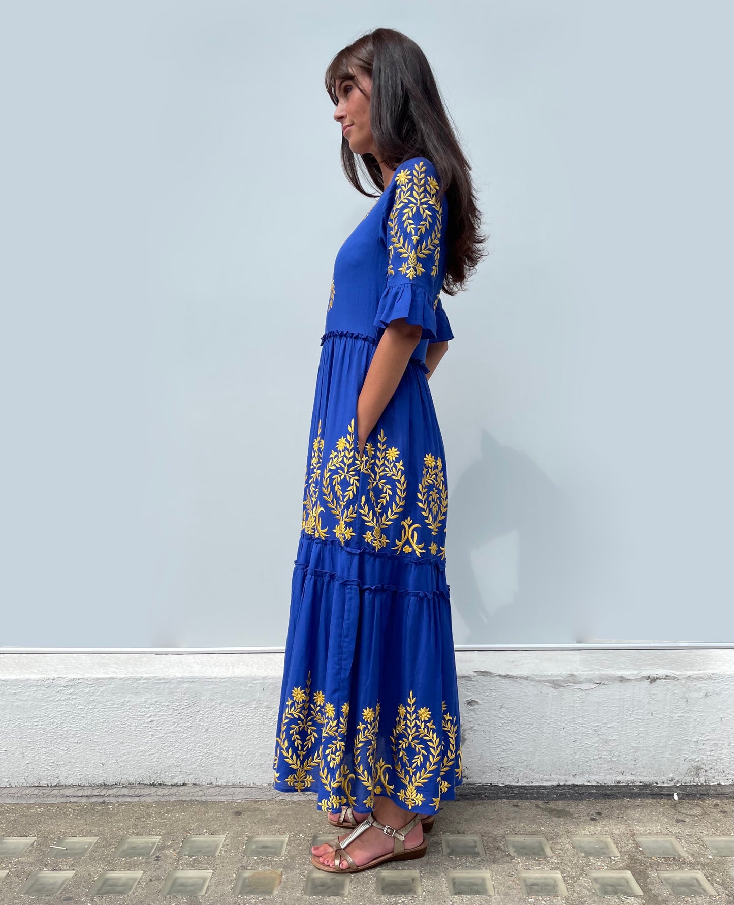 Diana Dress in Blue & Yellow