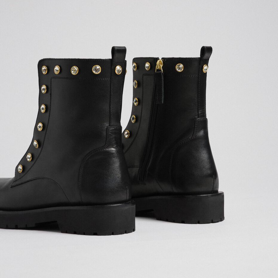 Leather Combat Boots with Stones