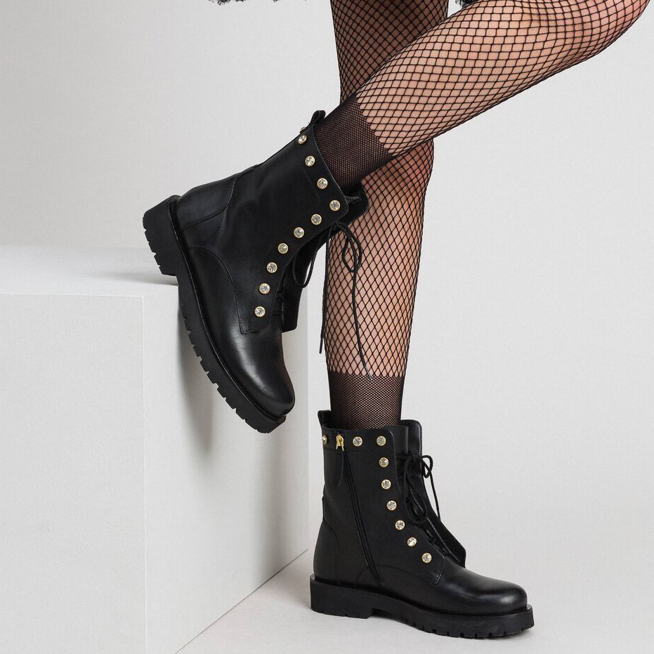 Leather Combat Boots with Stones