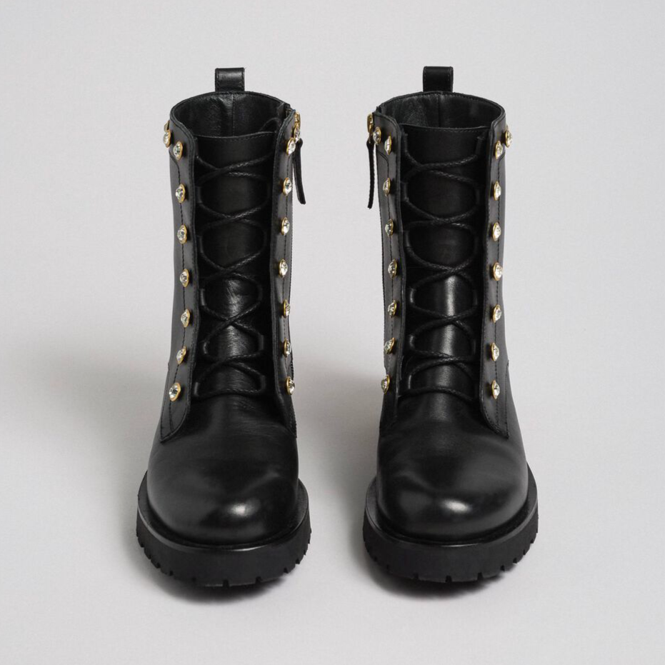Leather Combat Boots with Stones