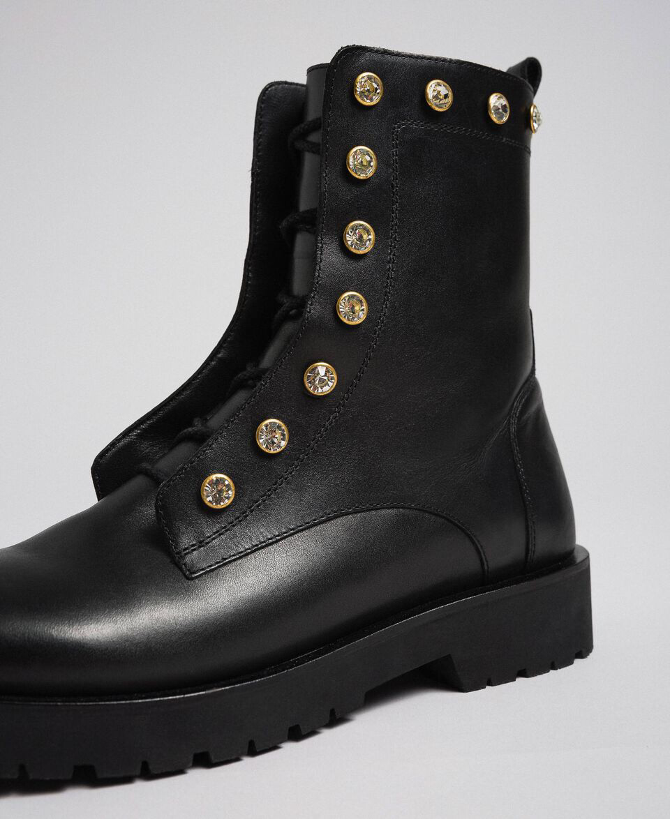 Leather Combat Boots with Stones