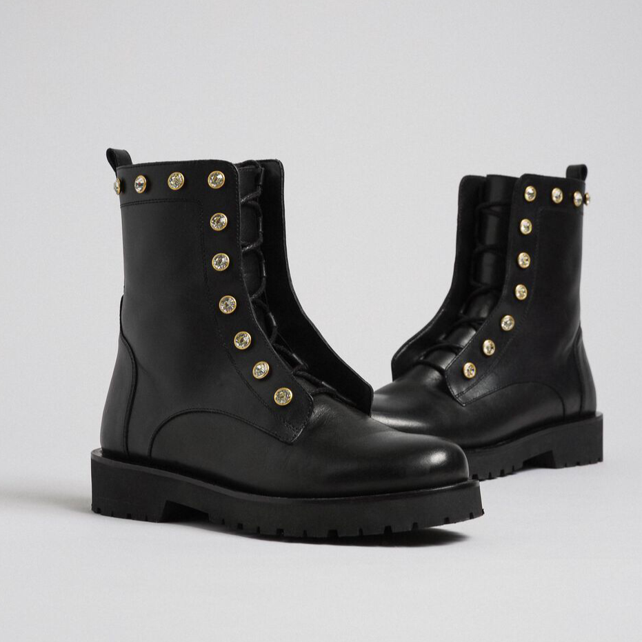 Leather Combat Boots with Stones