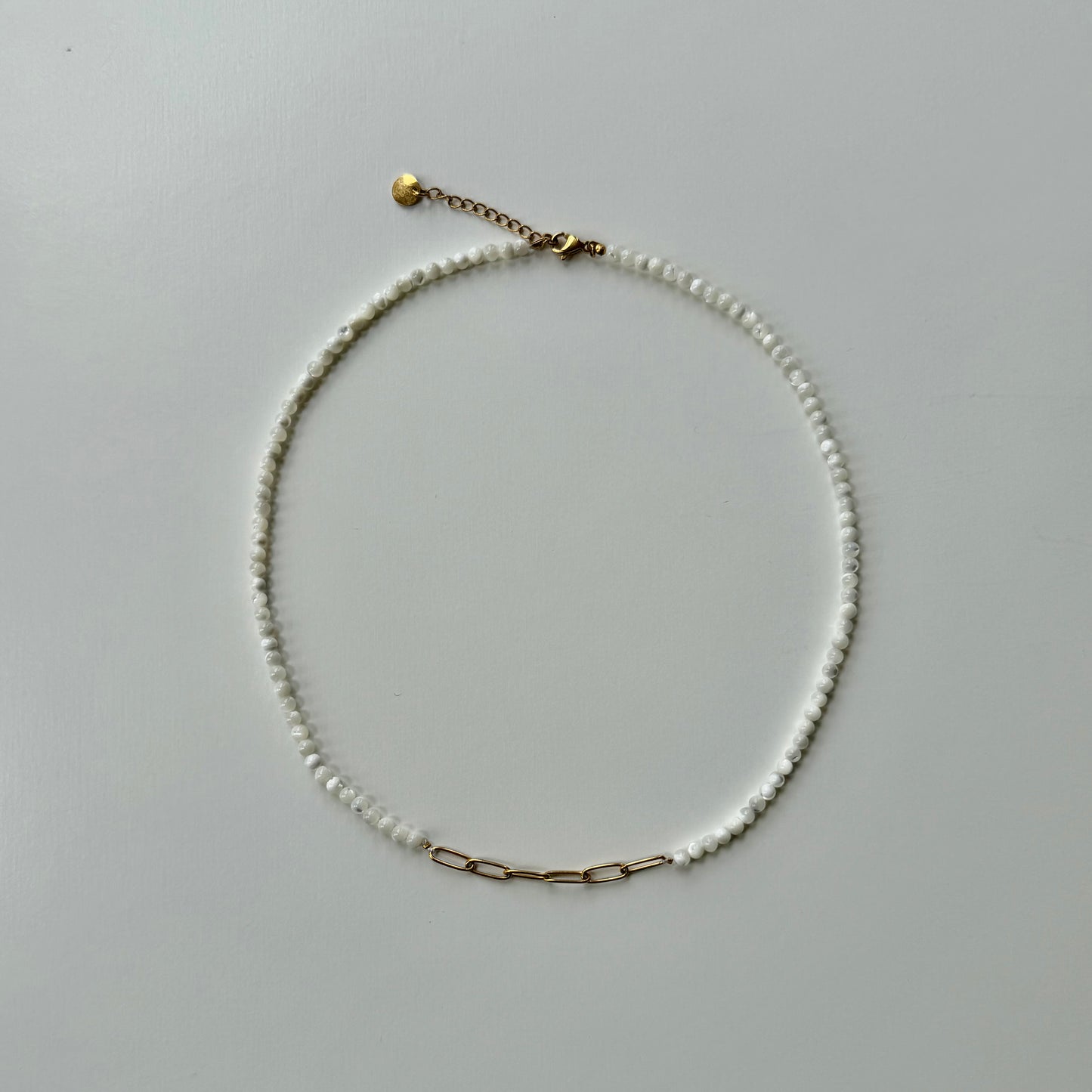 Gold Plated White Beaded Necklace