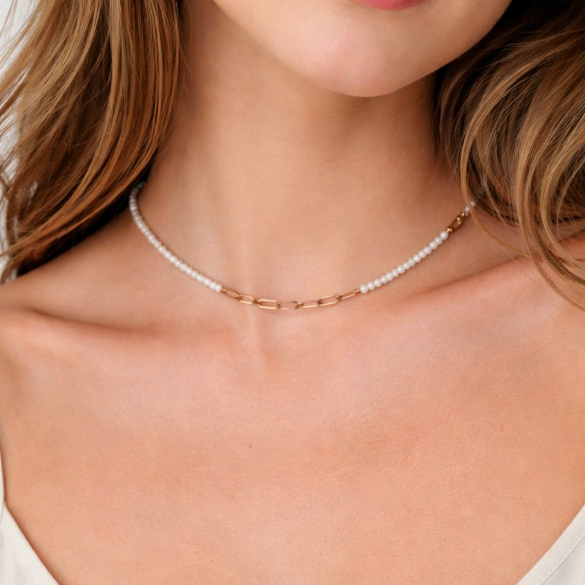 Gold Plated White Beaded Necklace