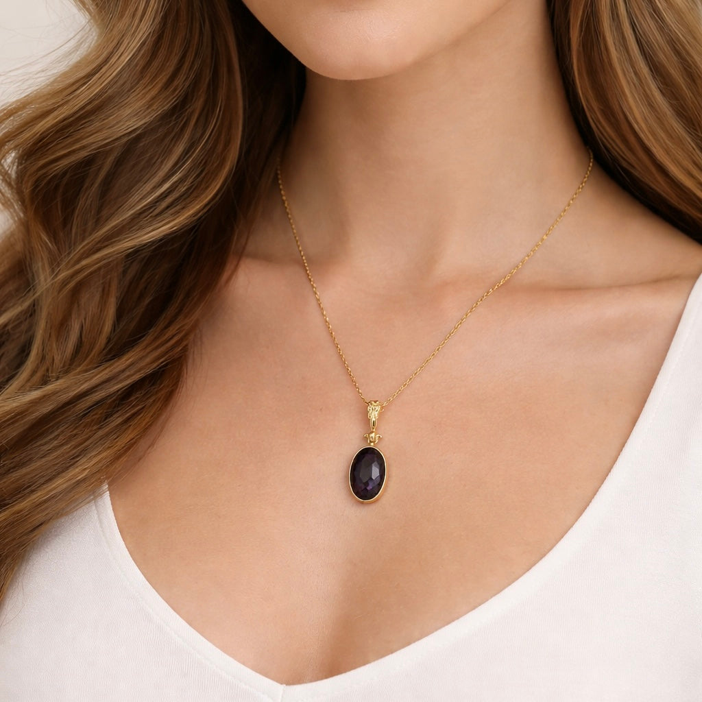 Semi Precious Stone Pendant Dainty Chain Necklace