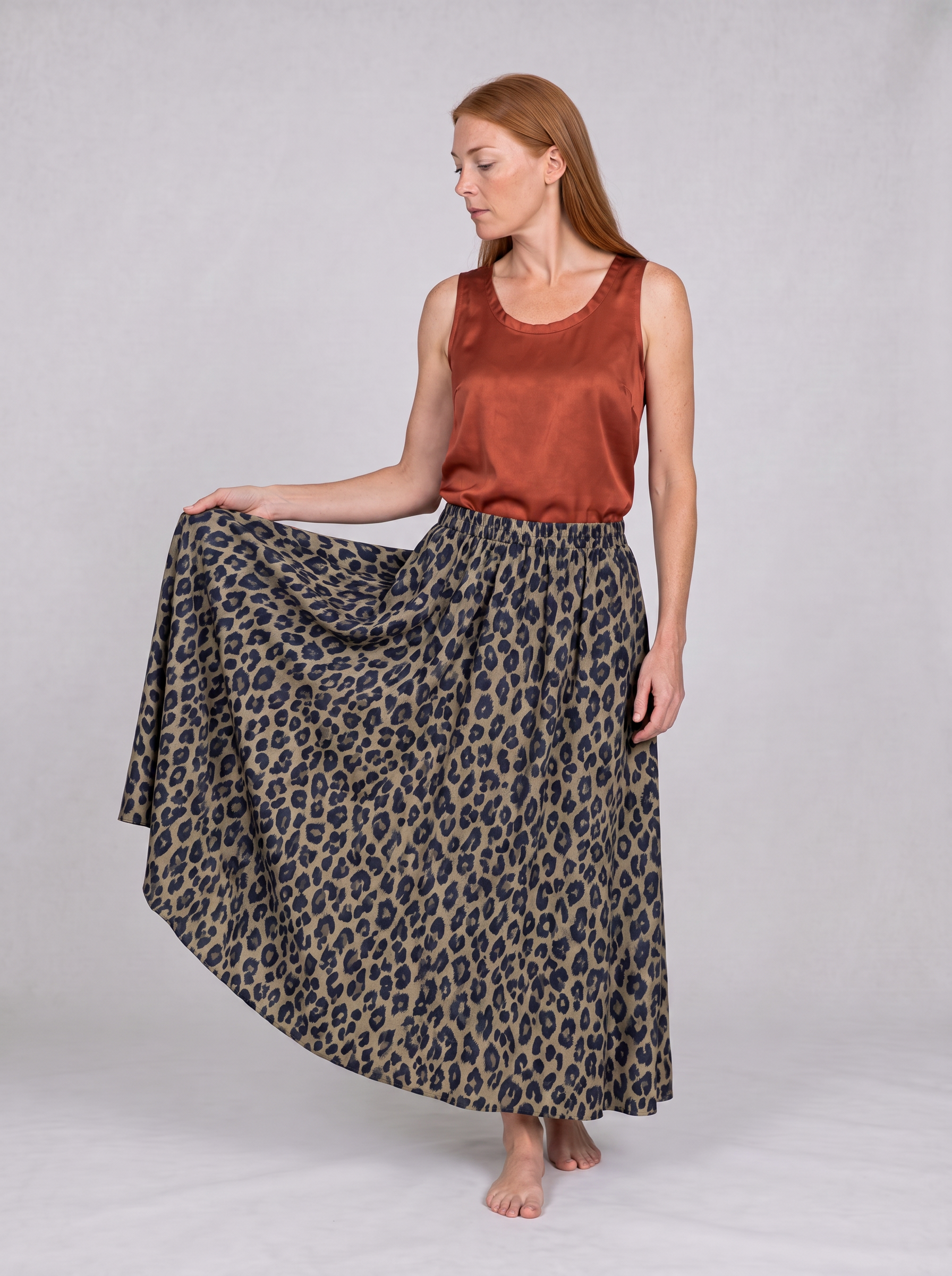 Savannah Khaki Leopard Maxi Skirt