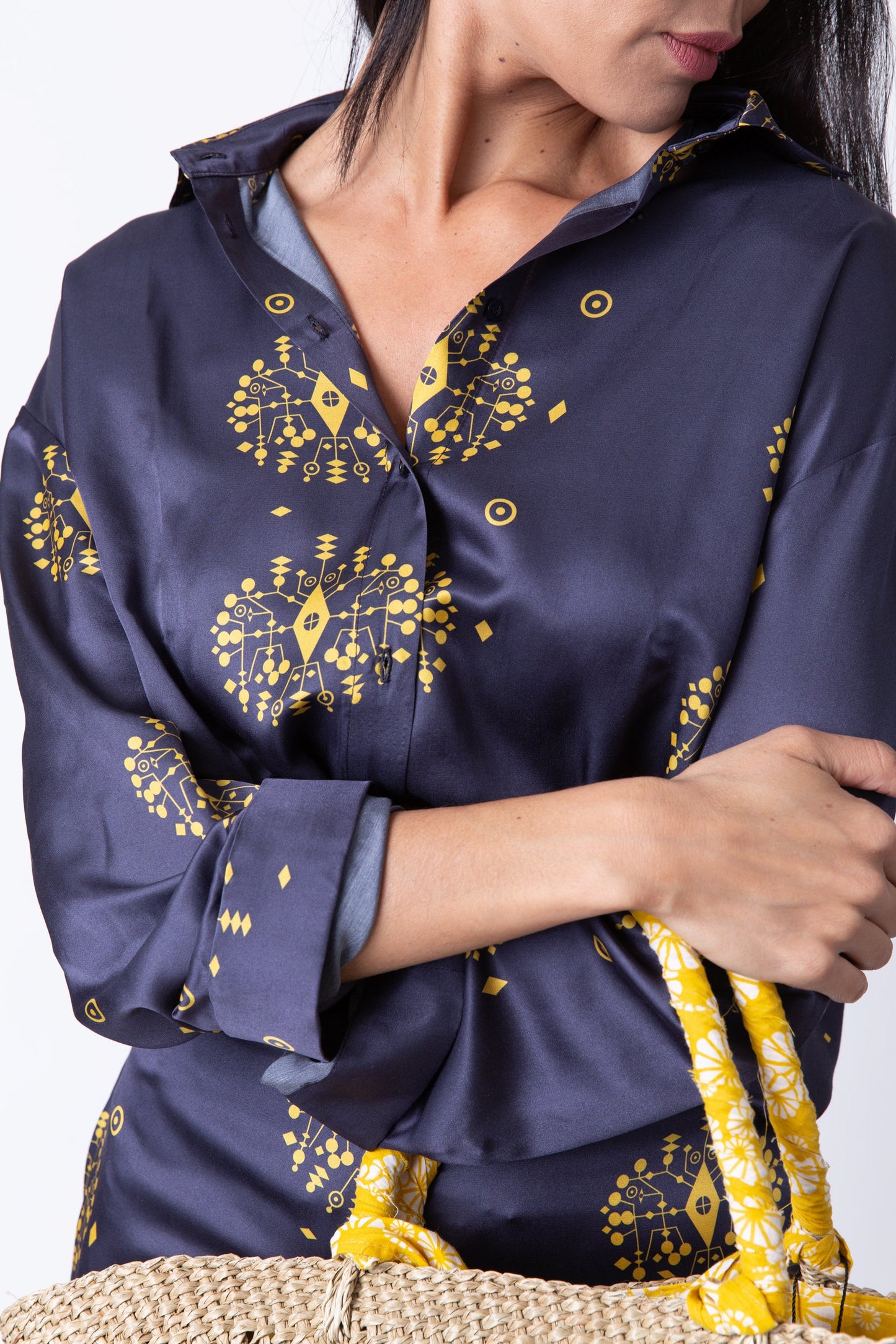 Navy and yellow Silk Trousers -  Pyjama set
