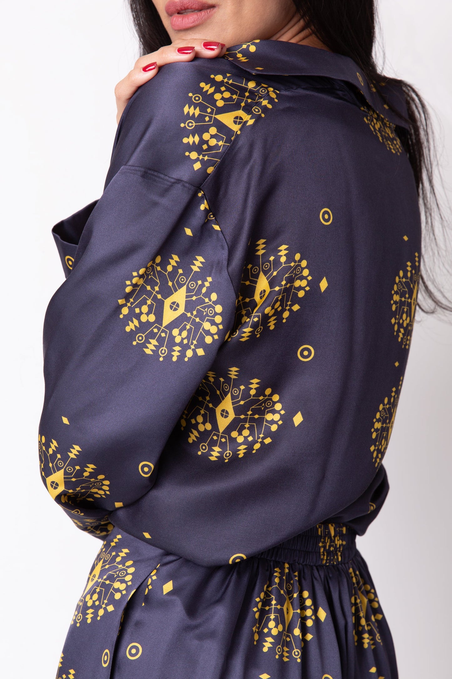 Navy and yellow Silk Trousers -  Pyjama set