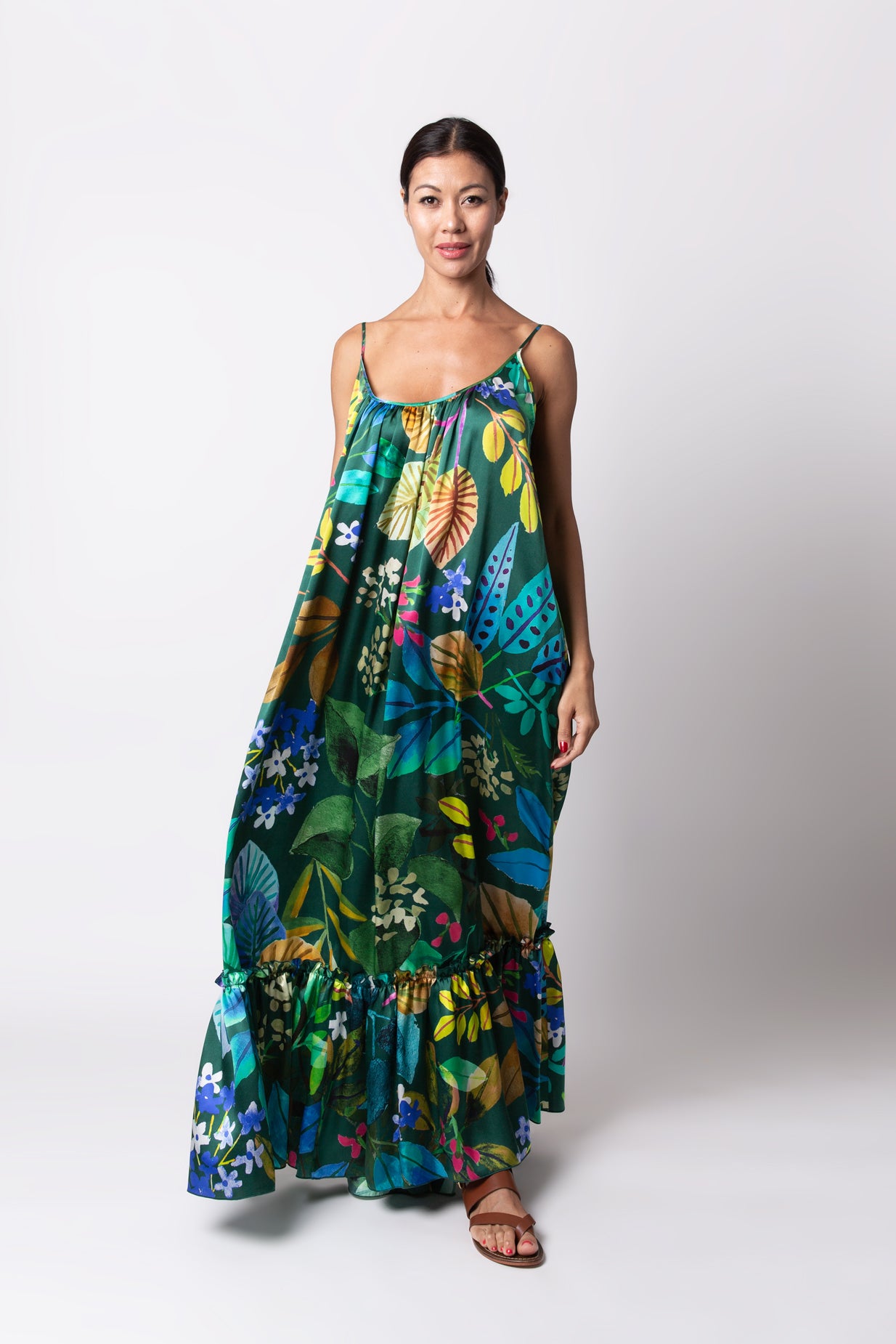 Silk Spaghetti Dress - Green