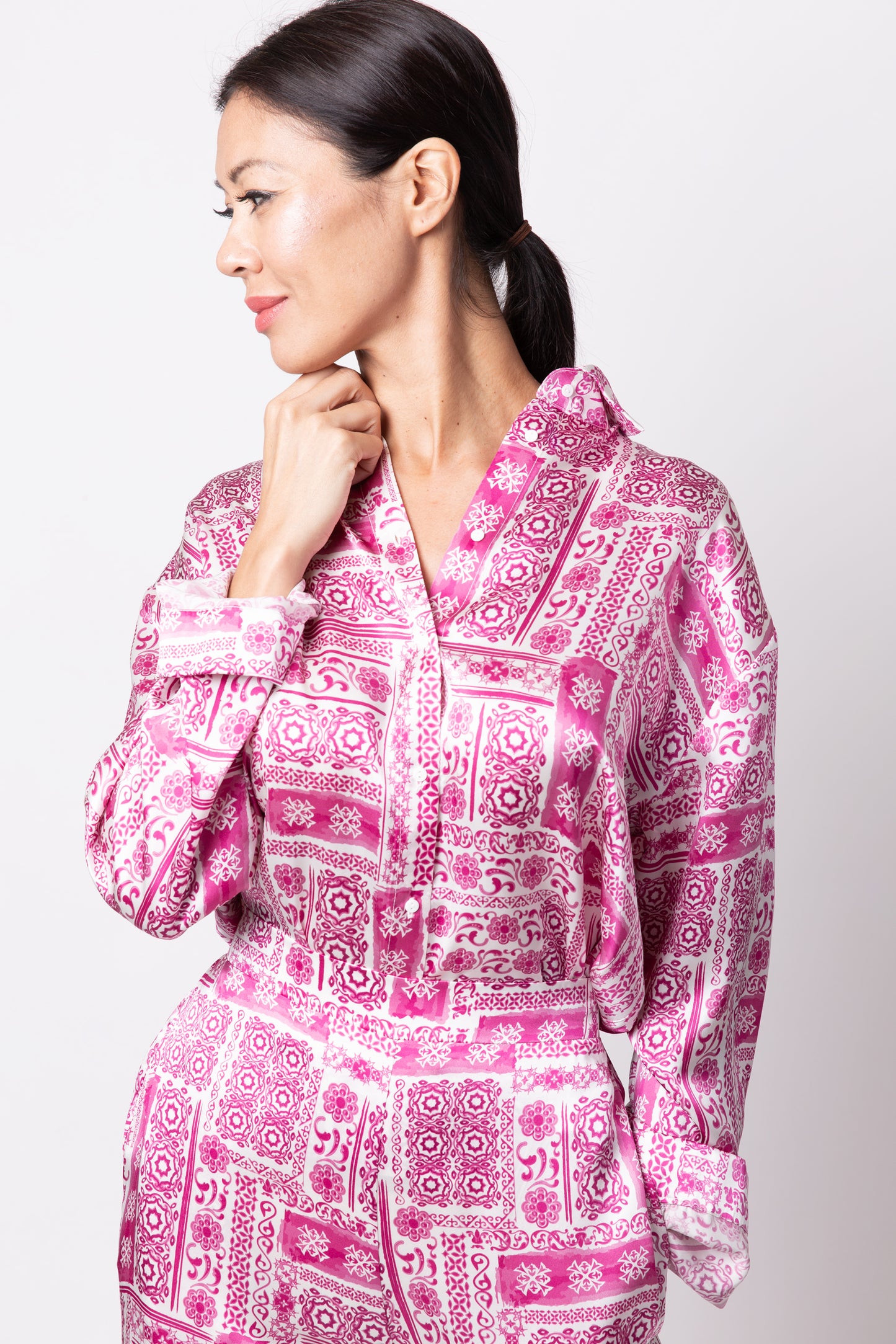 Martina London Logo Silk Shirt - Pyjama Set