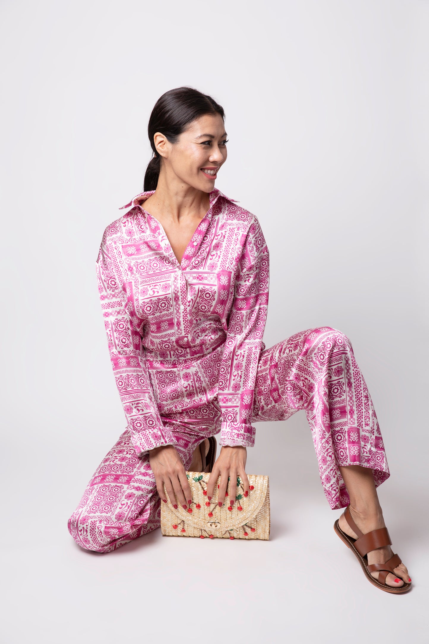 Martina London Logo Silk Shirt - Pyjama Set
