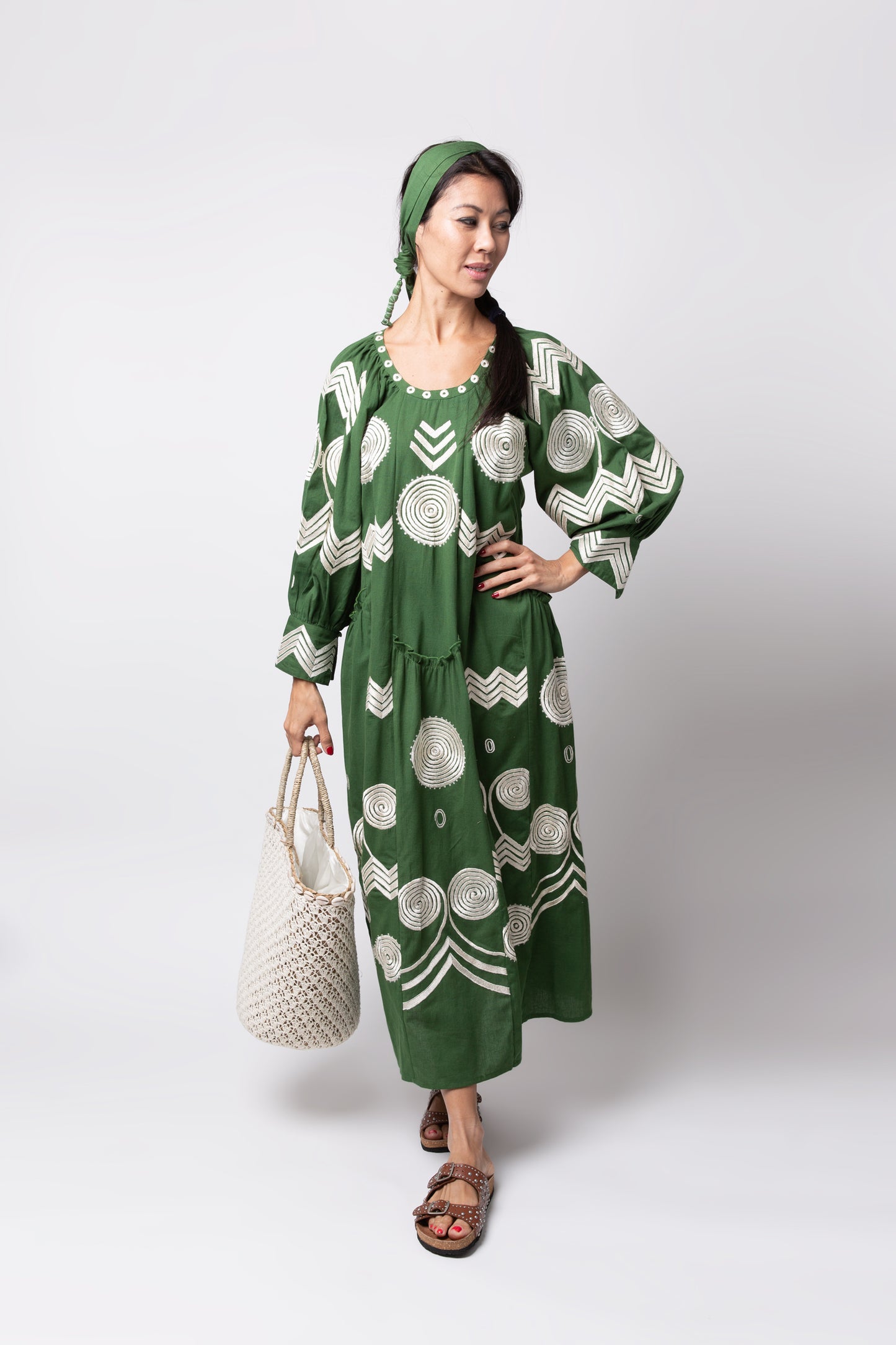 Barbarella dress - Green and white