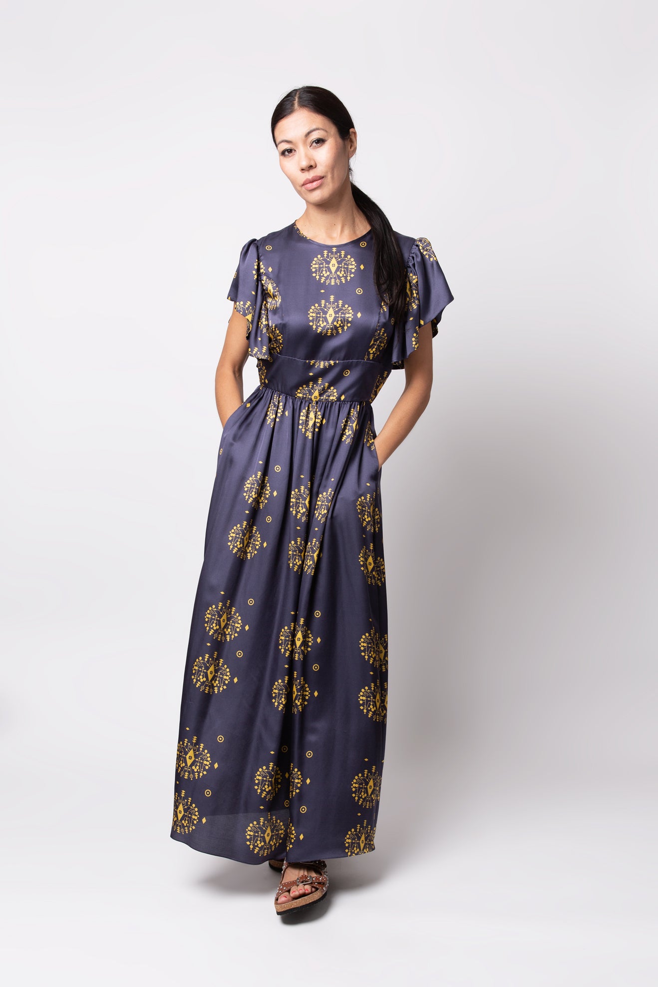 Yellow and discount navy dress