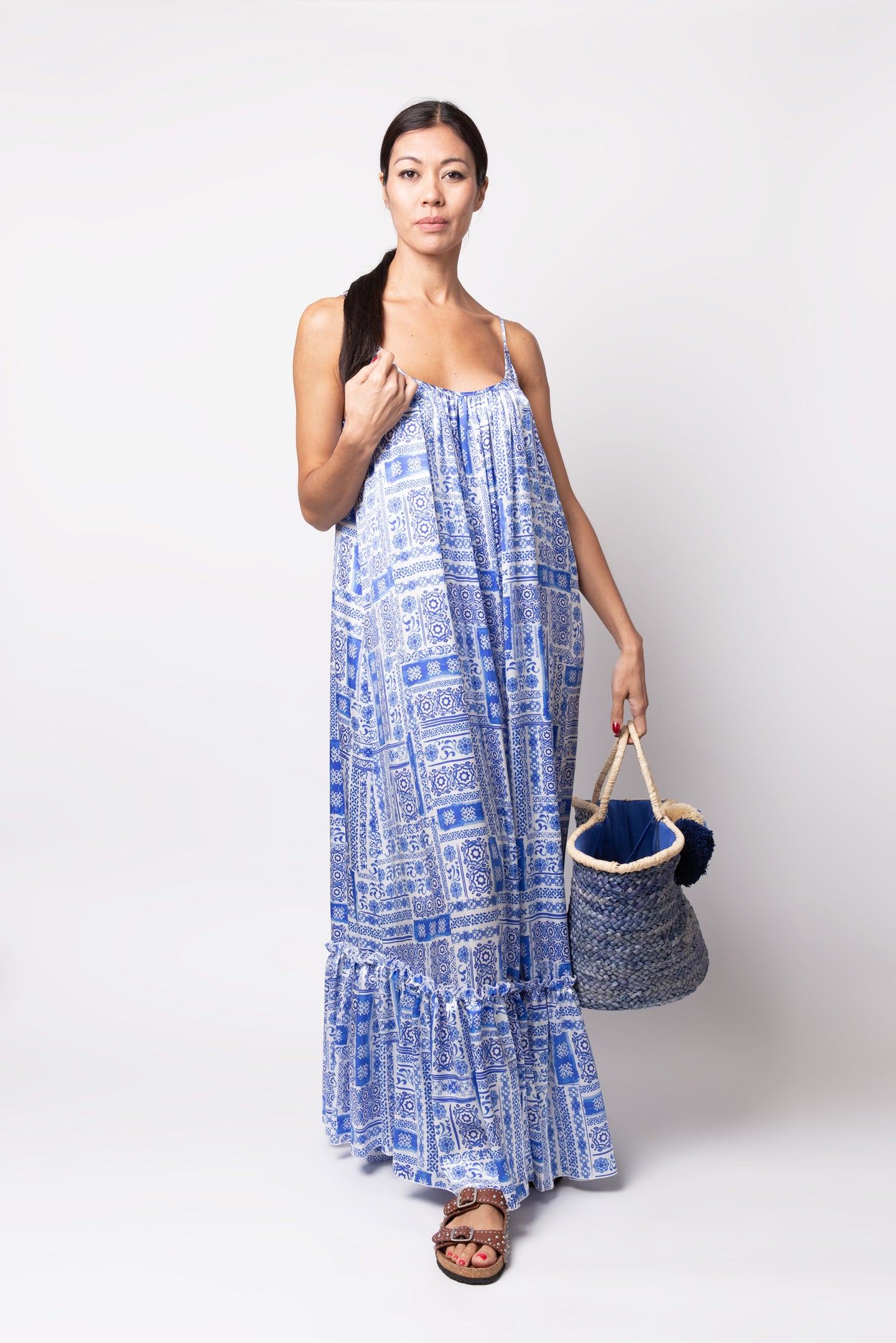 Silk Spaghetti Dress - Blue