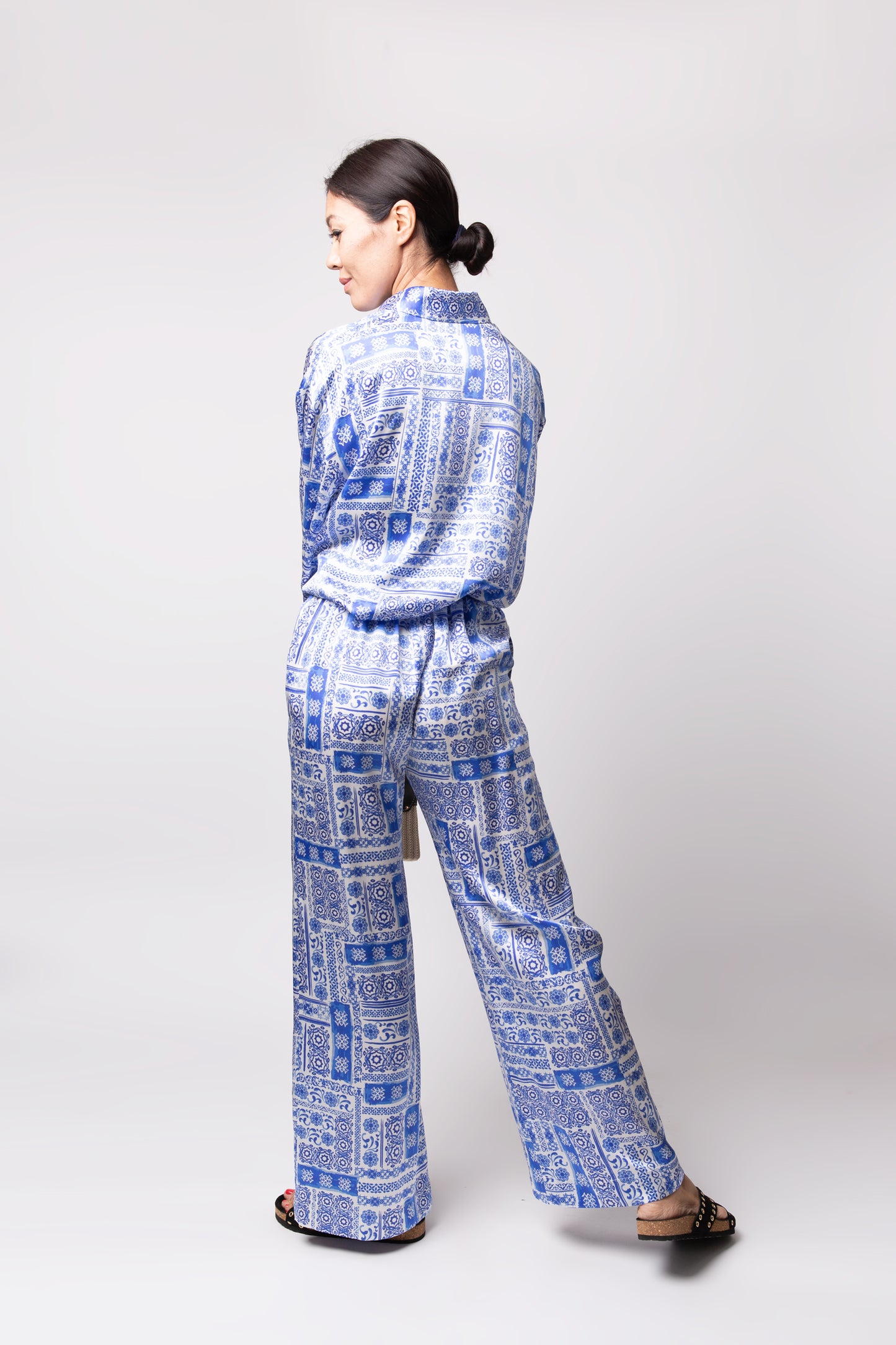 Martina London Logo Silk Trousers - Pyjama Set in Blue