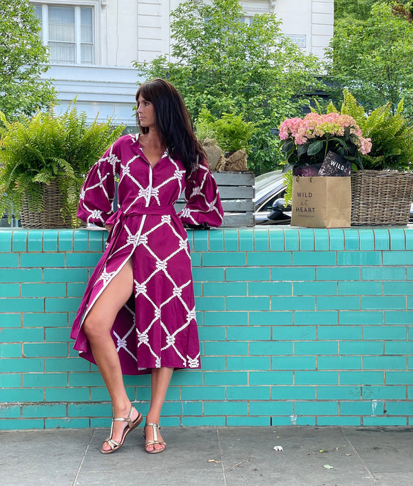 Babarella Linen Dress in Raspberry - Martina London