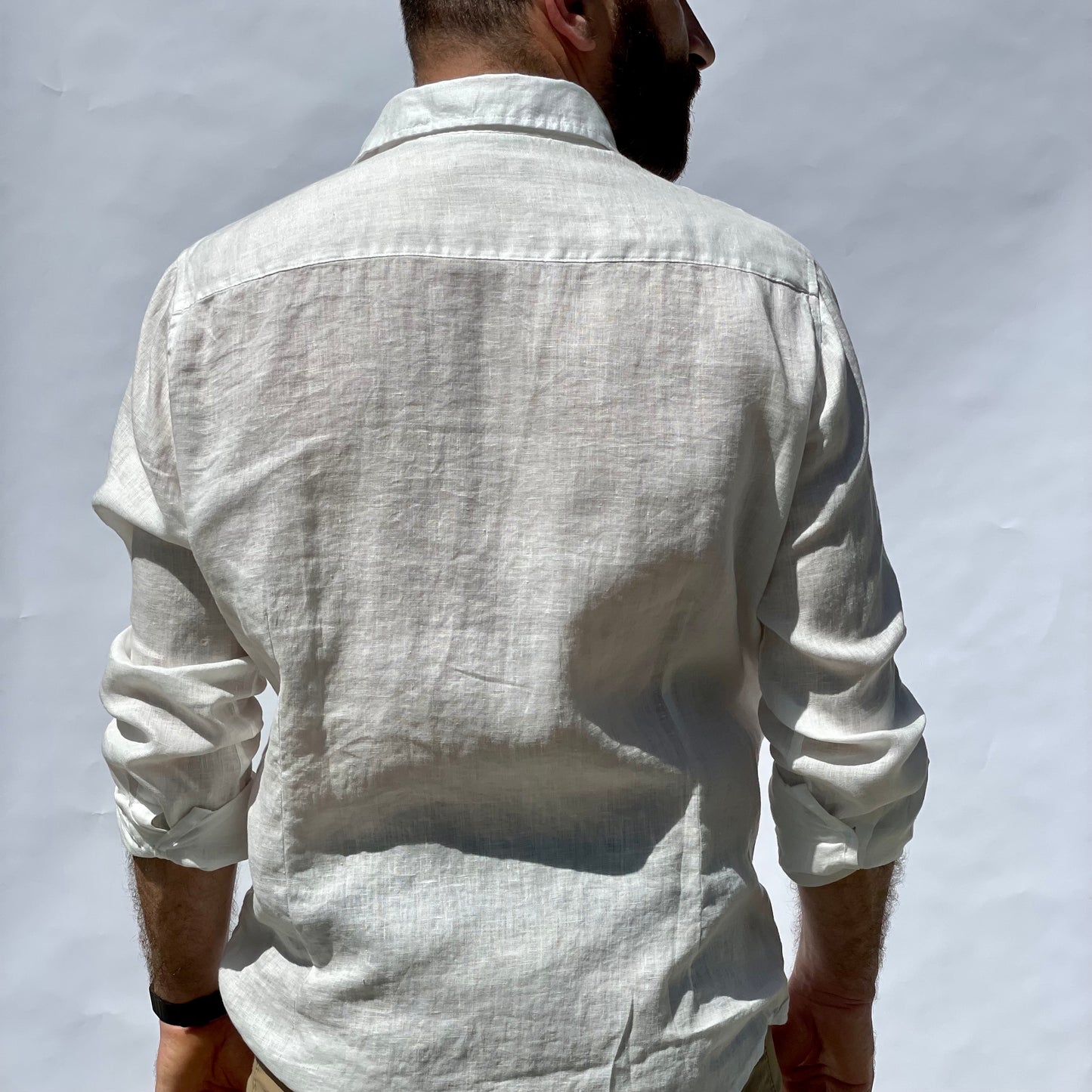 White Linen Korean Collar Shirt